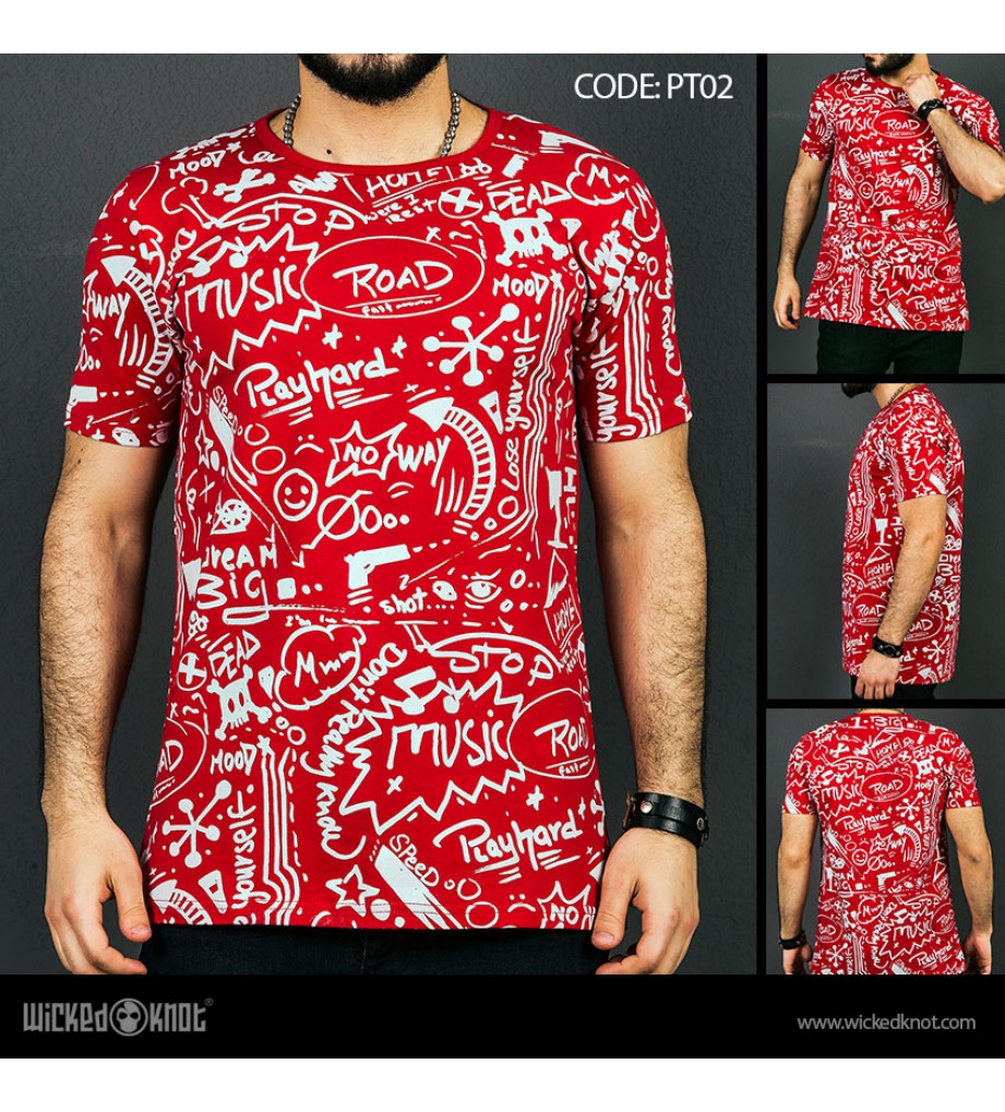 Deep Thinker - Red-  Pattern  Printed  T-Shirt
