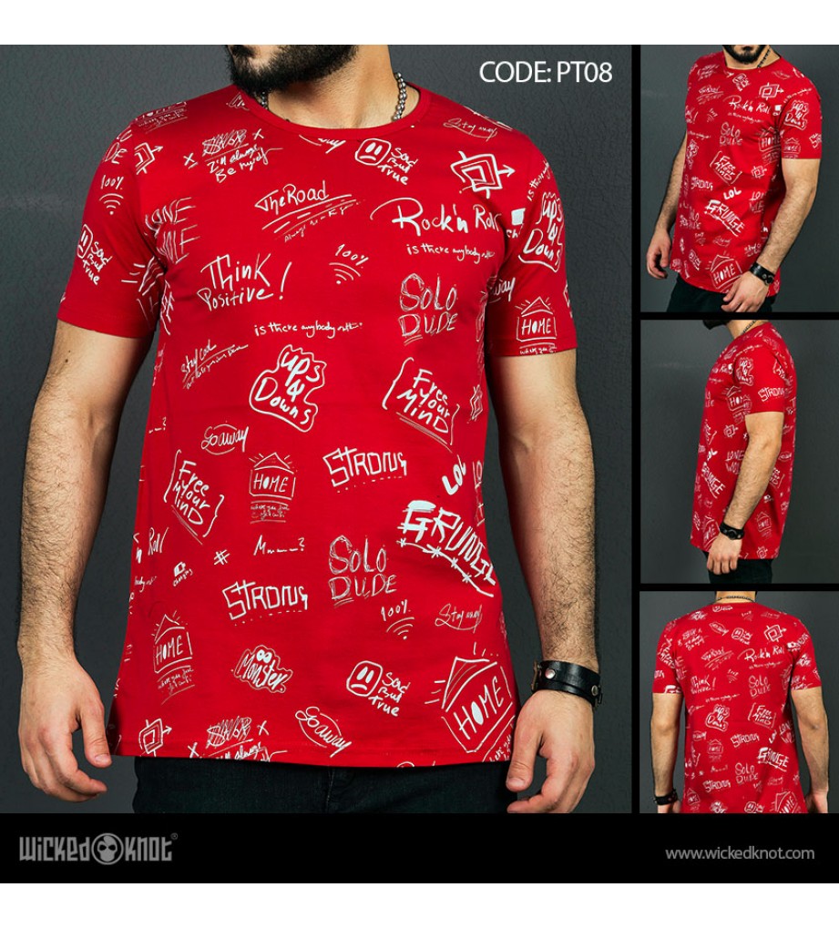 Deep Thinker - Red-  Pattern  Printed  T-Shirt
