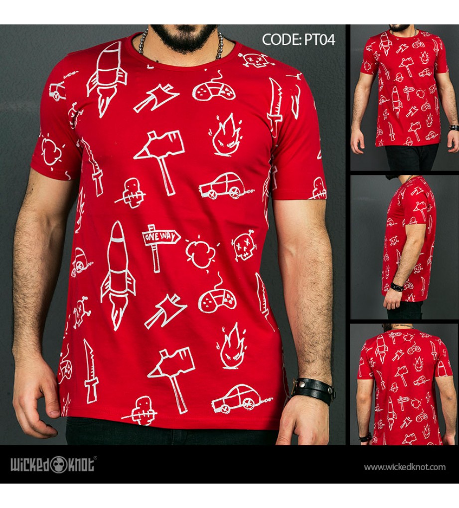 Manish - Red - Pattern  Printed  T-Shirt