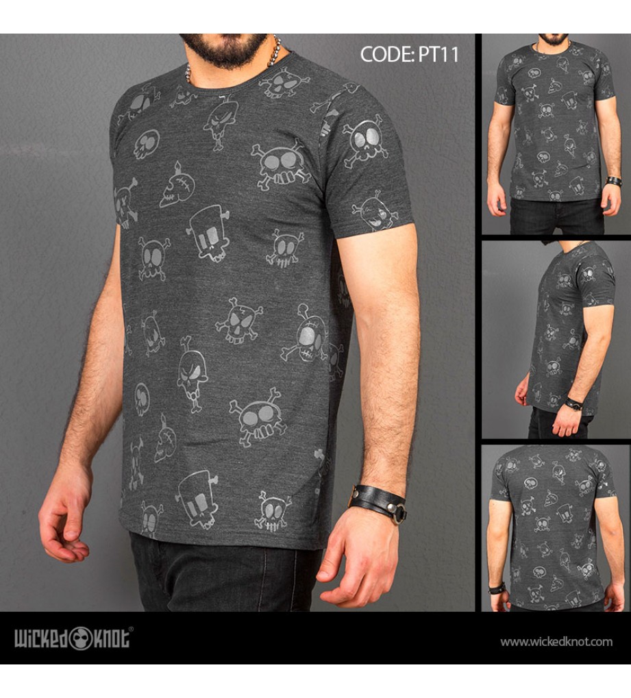 Skulls - Charcoal-  Pattern  Printed  T-Shirt