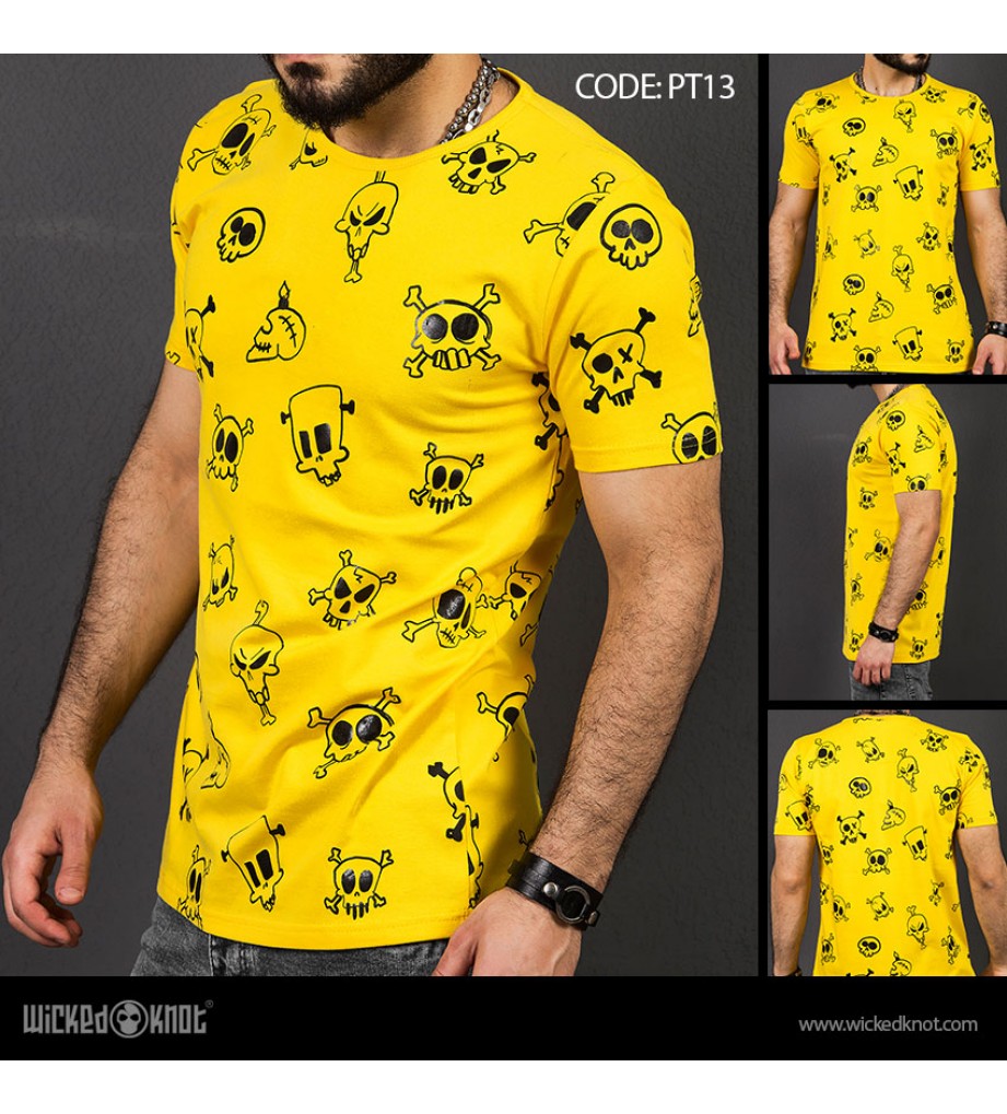 Skulls - Yellow -  Pattern  Printed  T-Shirt
